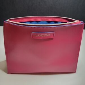 Lancome Pink Cosmetic Zipper Pouch Makeup Bag Travel Blue Interior Free Standing